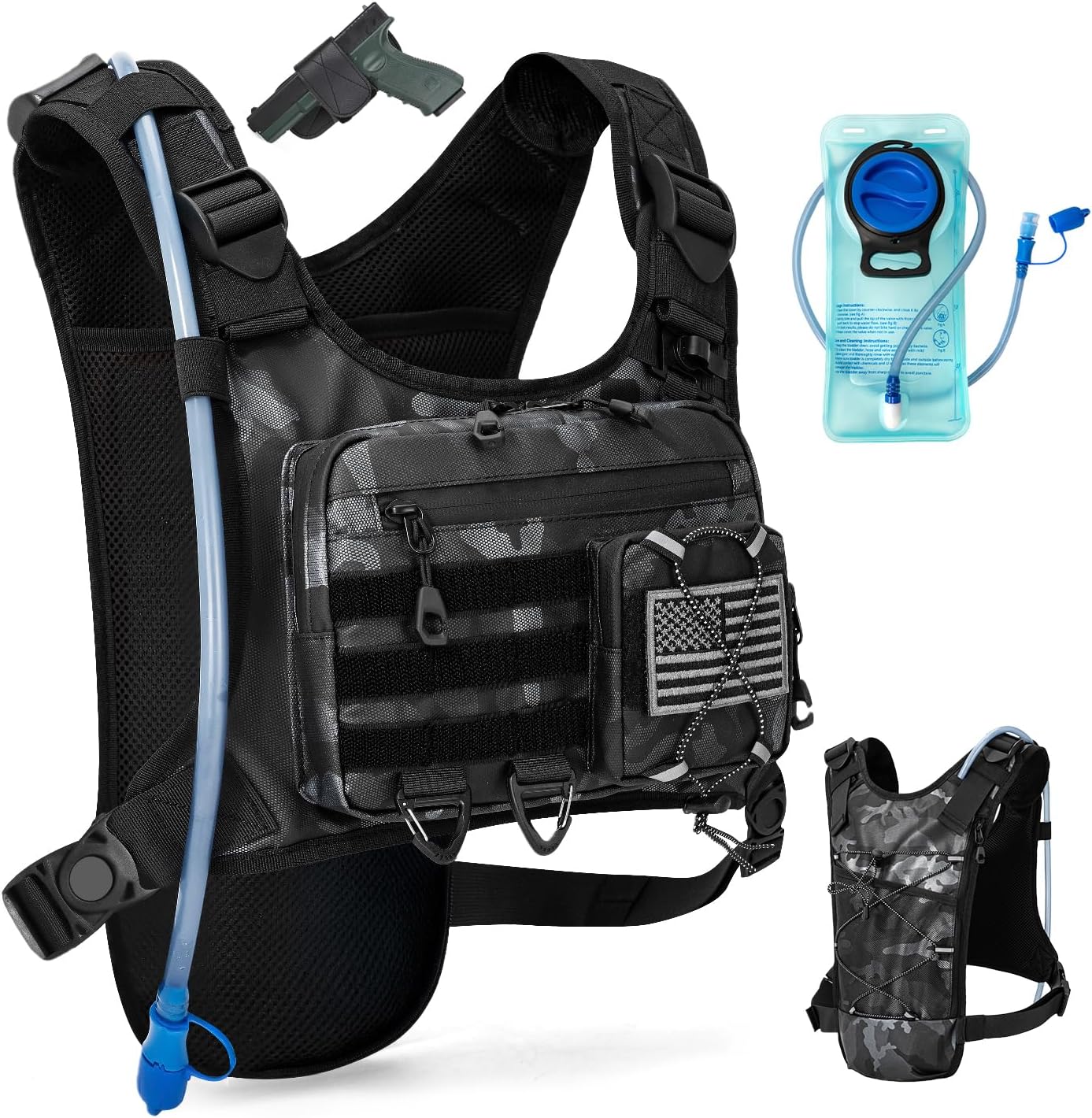 Hydration Vest with 2L Water Bladder for Men and Women,Lightweight Adjustable Hydration Backpack,Hiking Backpack with Water Bladder for Climbing Cycling Hiking