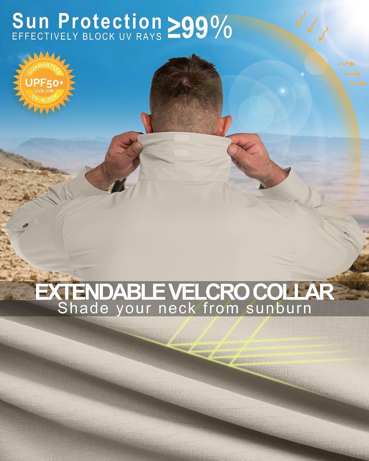 33,000ft Men's UPF 50+ UV Protection Long Sleeve Hiking Shirts Breathable Quick Dry Fishing Shirts for Safari, Outdoor
