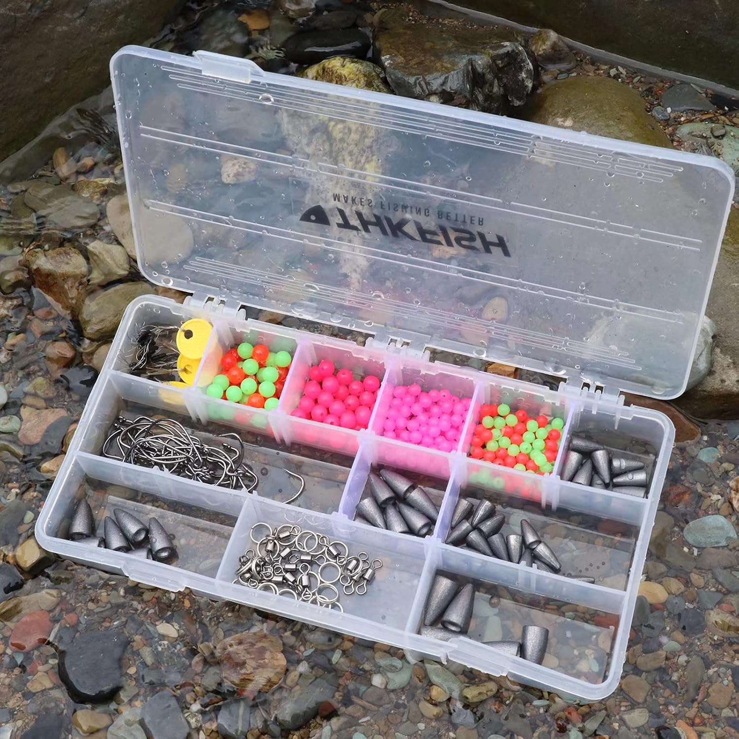 THKFISH Texas and Carolina Fishing Rig Bass Fishing Bullet-Weights for Fishing Sinkers Hooks Rolling Barrel Fishing Swivels Beads Rings Fishing Tackle Kit 35pcs/339pcs/389pcs