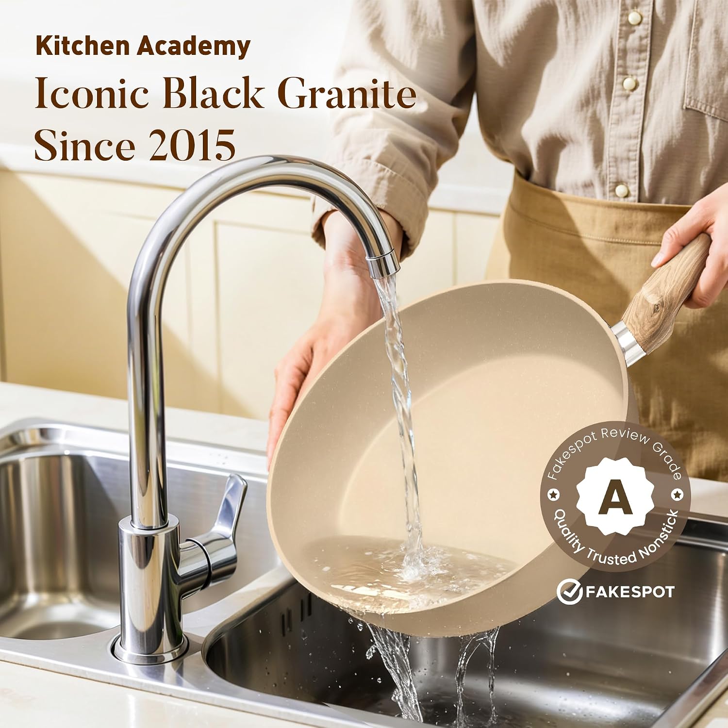Kitchen Academy Beige Pots and Pans Set Non Stick, 12Pcs Induction Cookware
