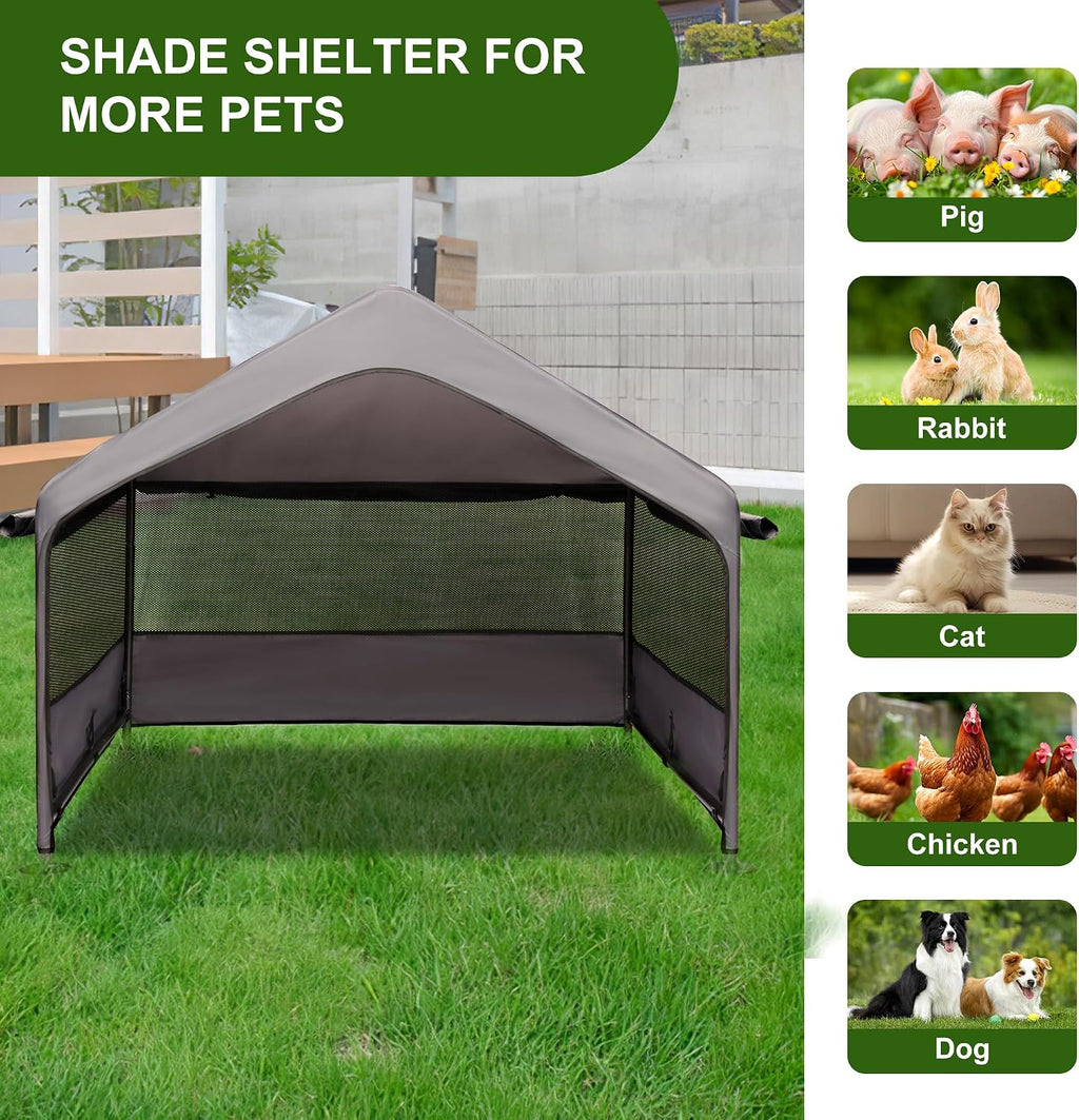Summertrail Extra Large Dog House Outside, Dog Shade Shelter Tent Outdoor | Doghouse Canopy with Three-Sided Breathable Mesh Windows, Waterproof Pet Shade Shelter for Small Animal 4'x 4'x 3.3' Grey