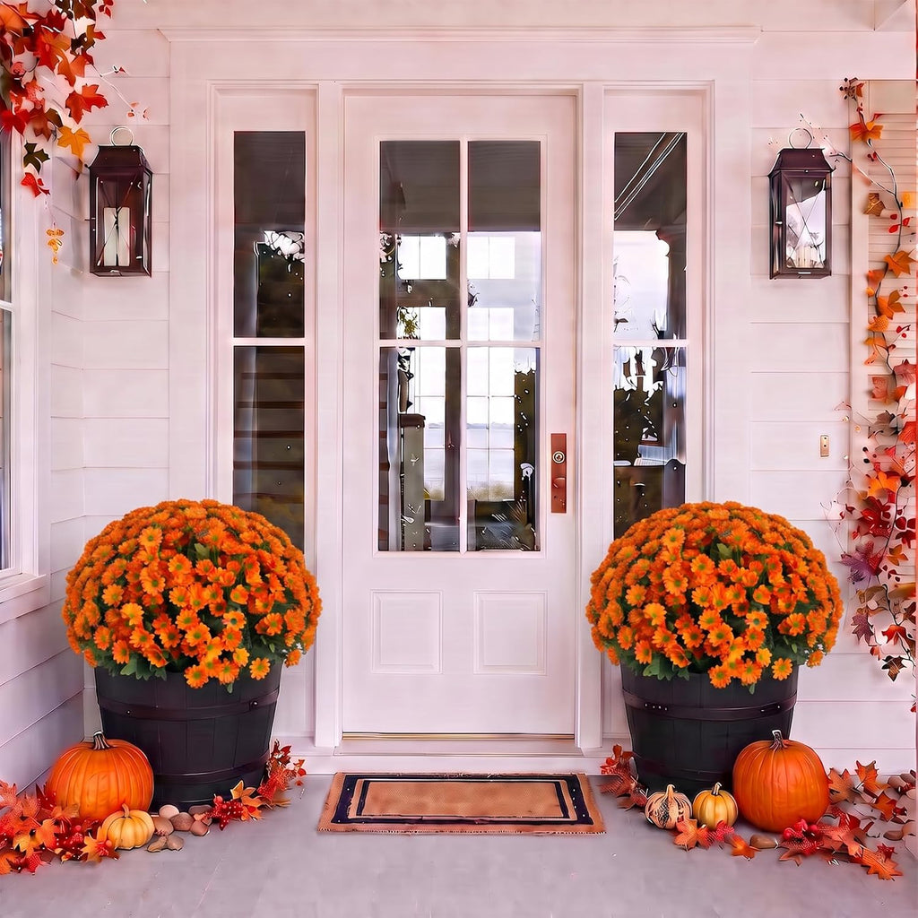 FULLMUSIC Autumn Artificial Flowers for Outdoor (6, Orange)