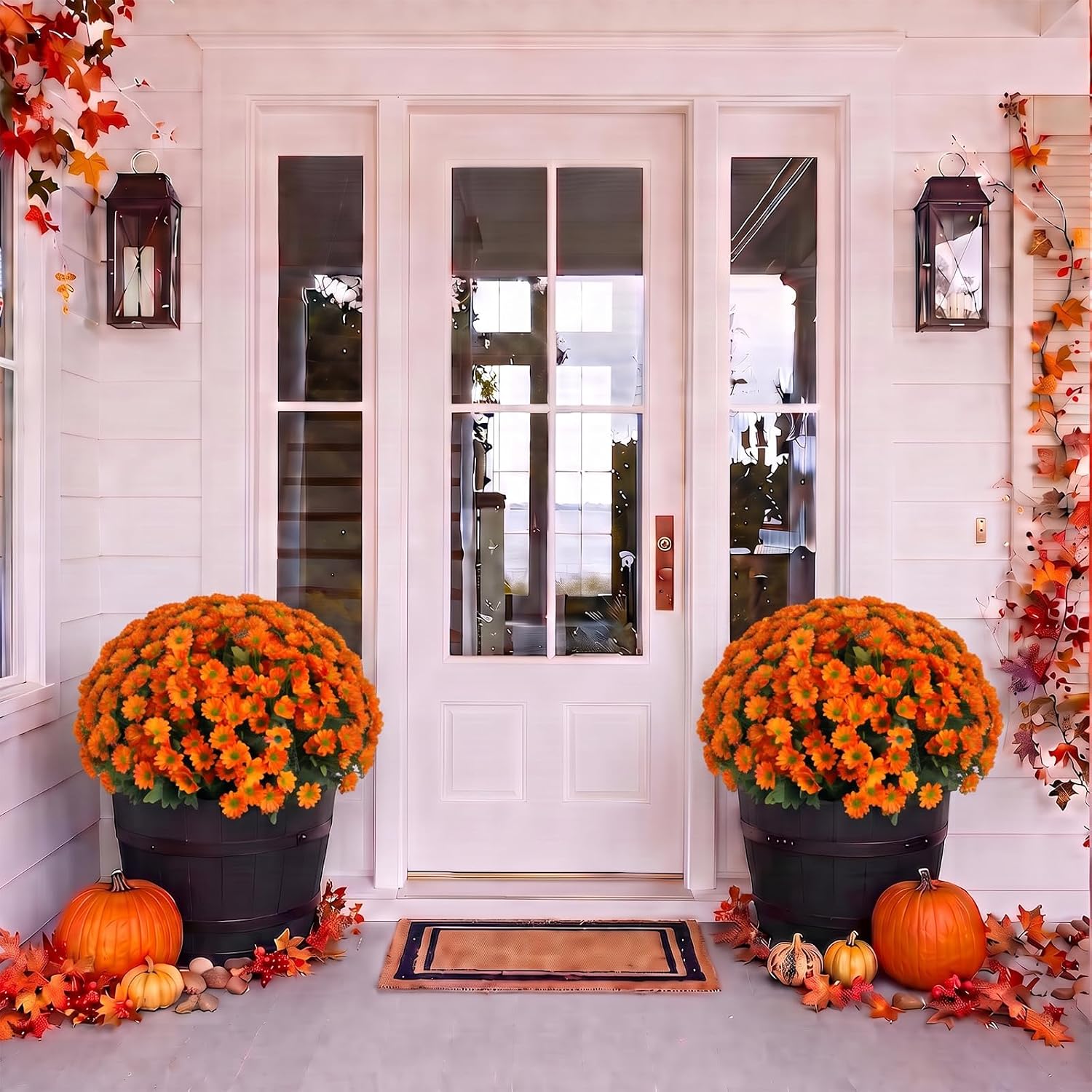 FULLMUSIC Autumn Artificial Flowers for Outdoor (6, Orange)