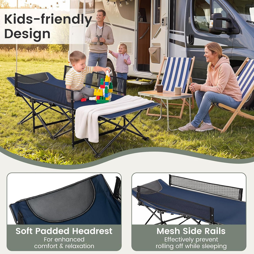 Goplus Foldable Kids Cot, Portable Sleeping Cot (Navy Blue)