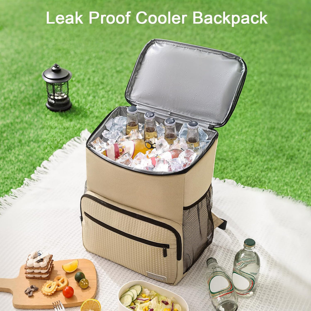 MIRASON Cooler Backpack Insulated Leak Proof Beach Backpack Cooler Bag, Cooling Beer Lunch Backpack Cooler for Men Women Picnic Hiking Camping Travel with 4 Pockets