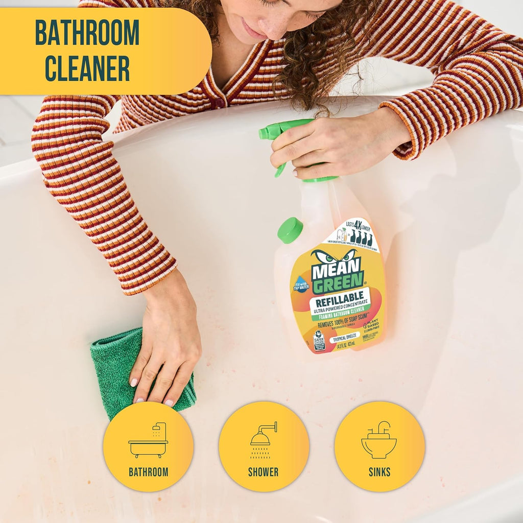 Mean Green Ultra Powered Refillable Cleaner Concentrate Variety 3 Pack – Multi-Purpose Citrus & Green Tea, Bathroom Tropical Breeze, Glass Fresh – 14.3 fl oz Each