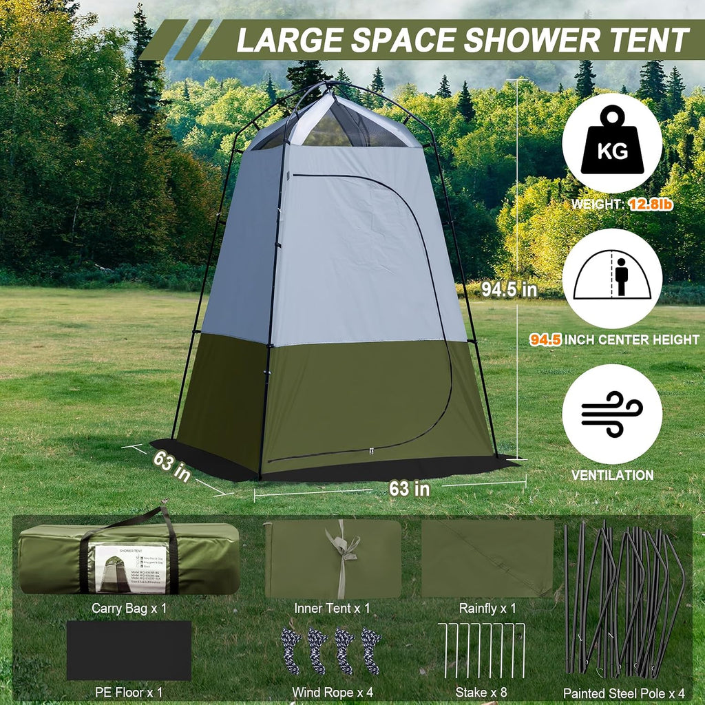 Camping Shower Tent, 7.9 FT Extra Tall Oversize Privacy Tent, Portable Outdoor Bathroom Toilet Tent with Floor, Easy Set Up Privacy Shelter for Dressing, Hiking, Fishing, UPF50+