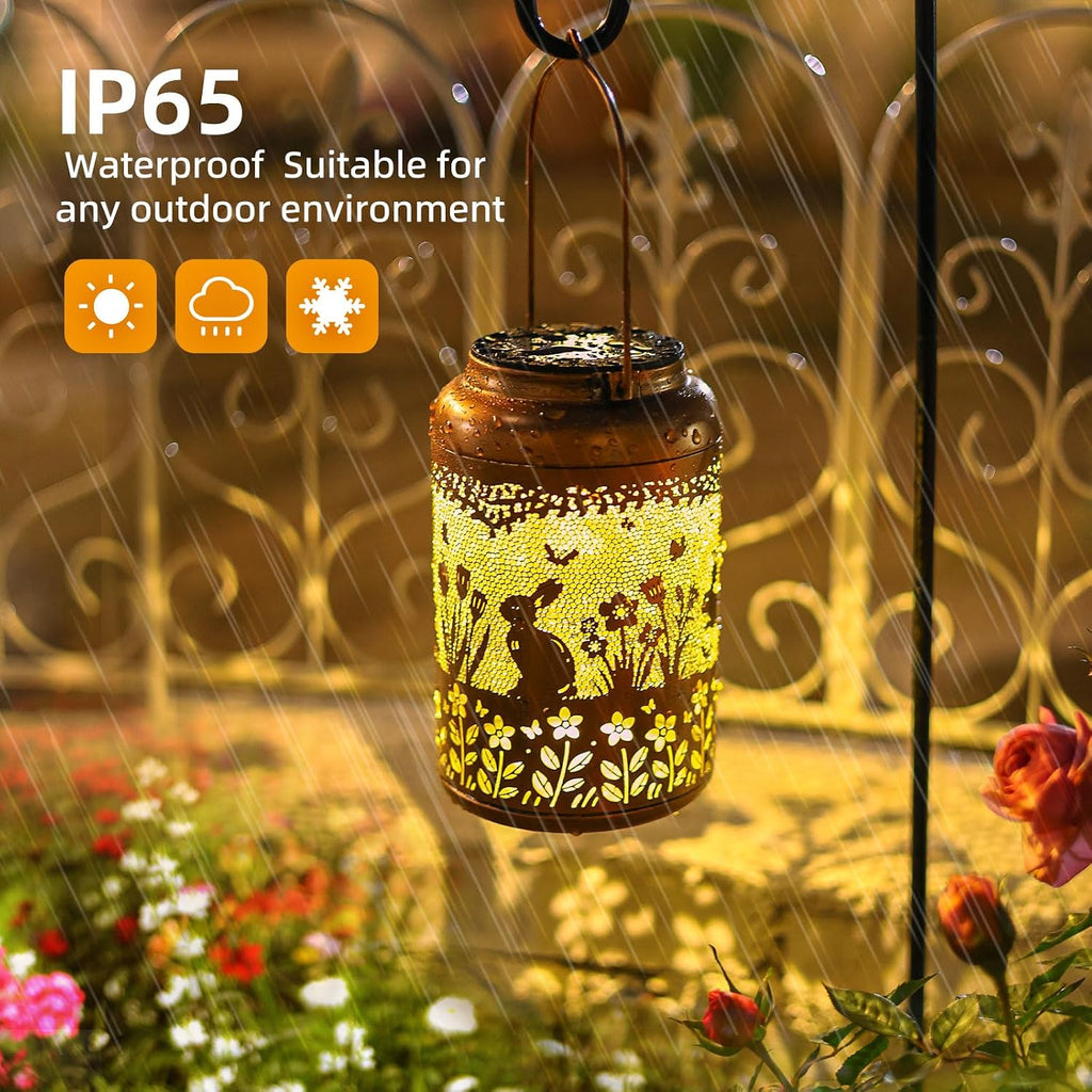 Fathers Day Gifts Rabbit Solar Lanterns Outdoor Waterproof,Hanging Bunny Solar Lights Metal Decoration Outside for Yard,Patio,Porch, Pathway, Lawn Garden Decor Lantern Gifts for Women Mom