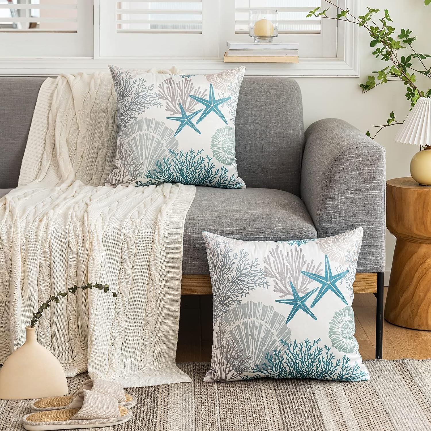Tritard Coastal Pillow Covers Set of 2, 18x18, Blue