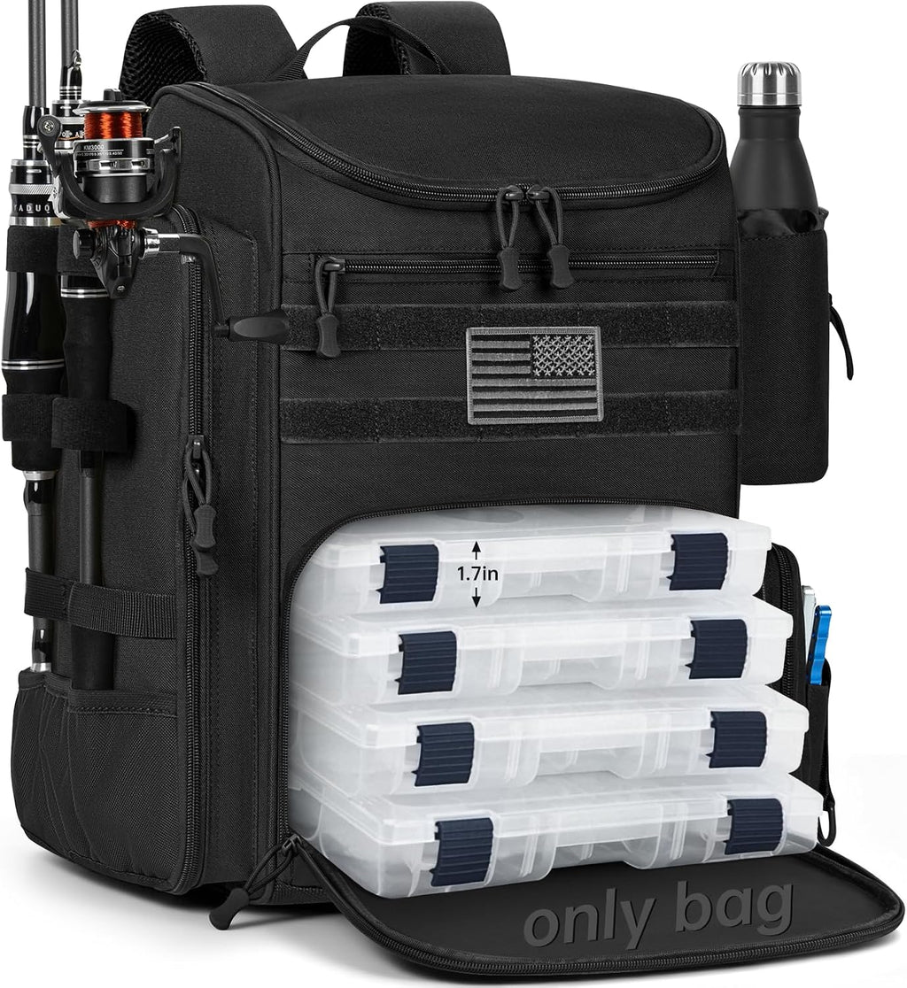 40L Tackle Fishing Backpack with 2 Rod Holders, Water Resistant