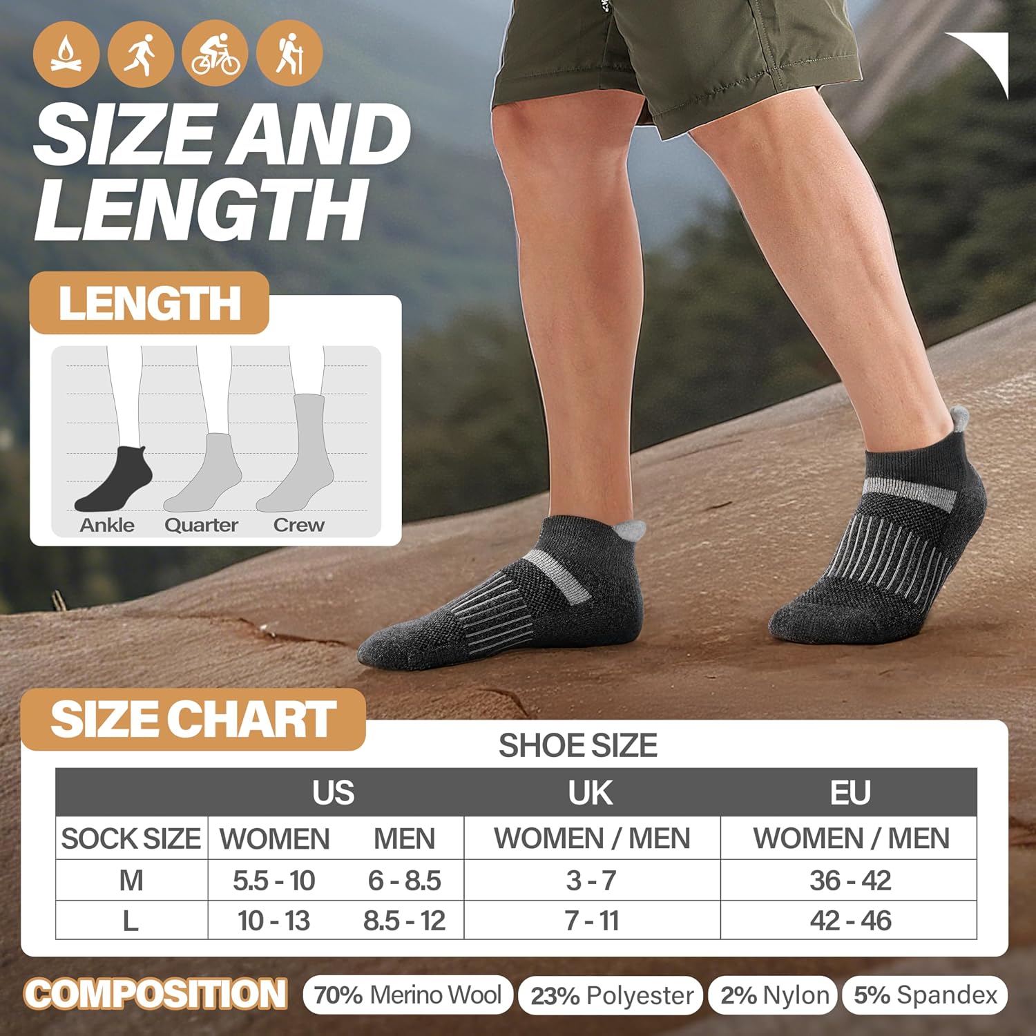 Anlisim Merino Wool Ankle Running Hiking Socks for Women and Men