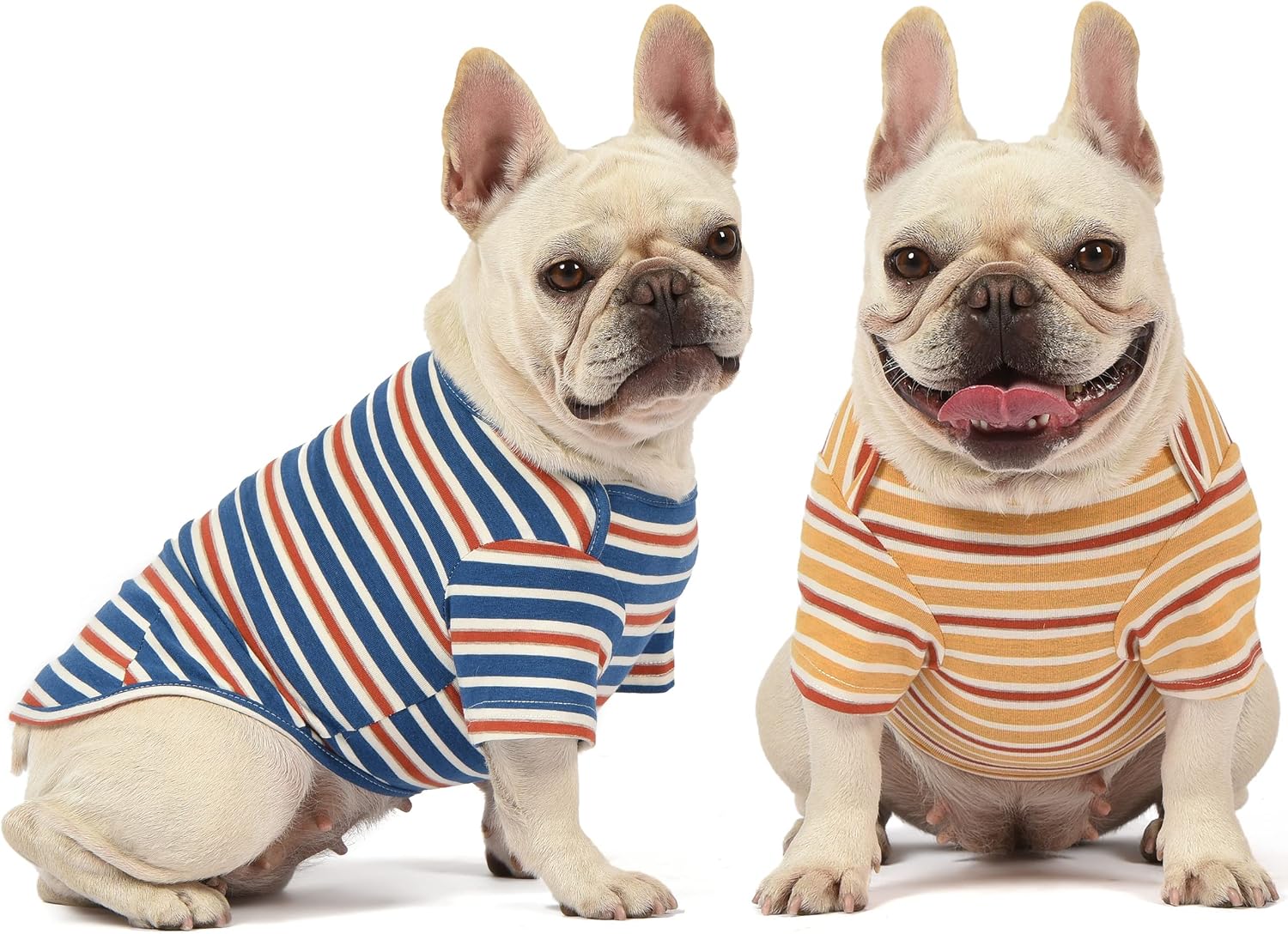 Dog Shirts Cotton Striped T-Shirt, Summer Pet Clothes for Small Dogs, 2-Pack Soft Puppy Apparel Cat Tee, Breathable Stretchy, Blue Yellow M