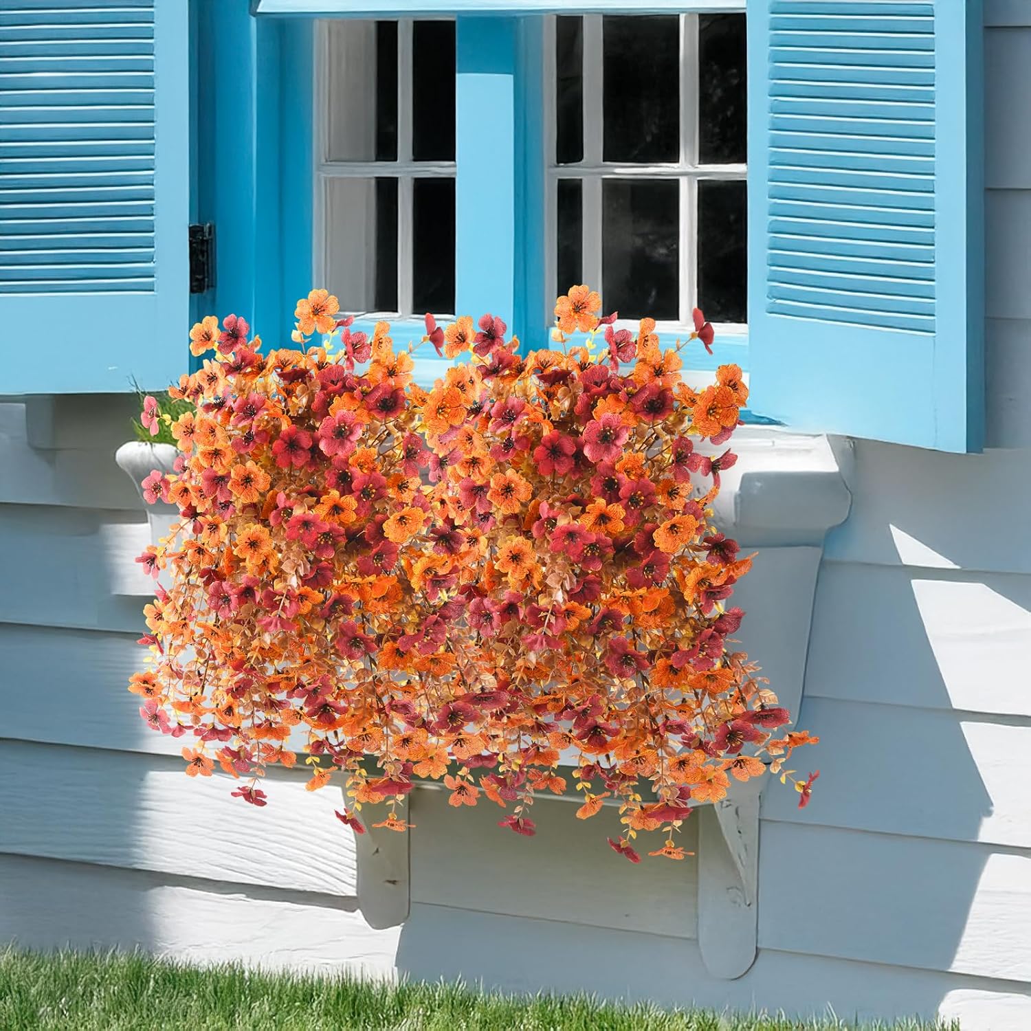 Homsunny Artificial Faux Mums Fall Flowers for Outdoor Outside Decoration