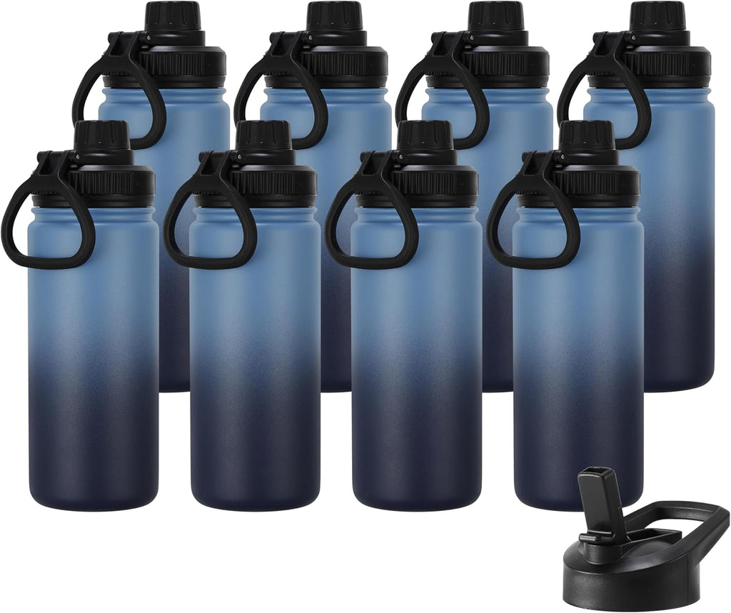 DOMICARE 16 oz Kids Water Bottle for School Stainless Steel Double Wall Vacuum Insulated Water Bottle with Straw lids & Spout Lid, Leakproof BPA Free (Blue/Navy,8)