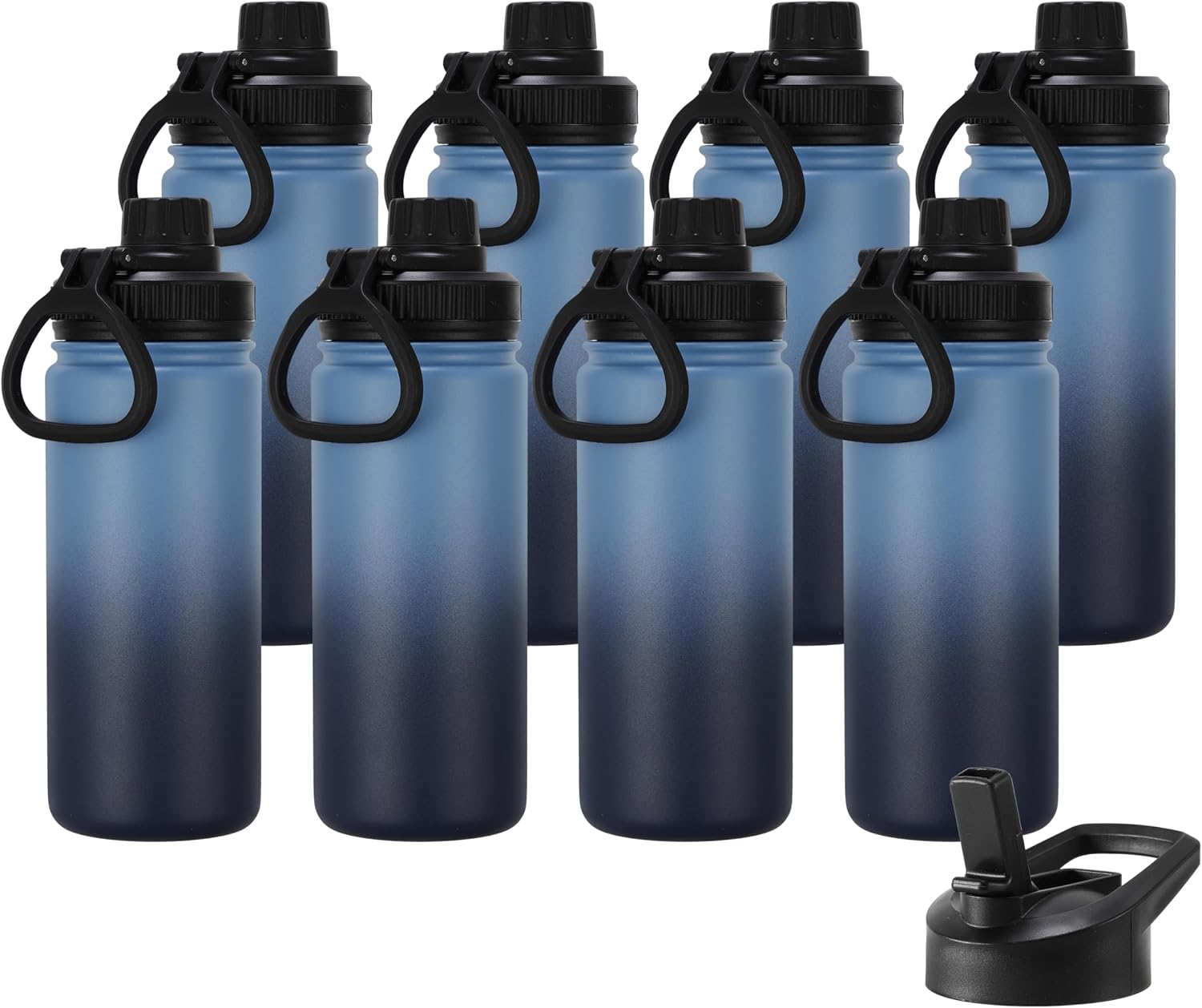 DOMICARE 16 oz Kids Water Bottle for School Stainless Steel Double Wall Vacuum Insulated Water Bottle with Straw lids & Spout Lid, Leakproof BPA Free (Blue/Navy,8)