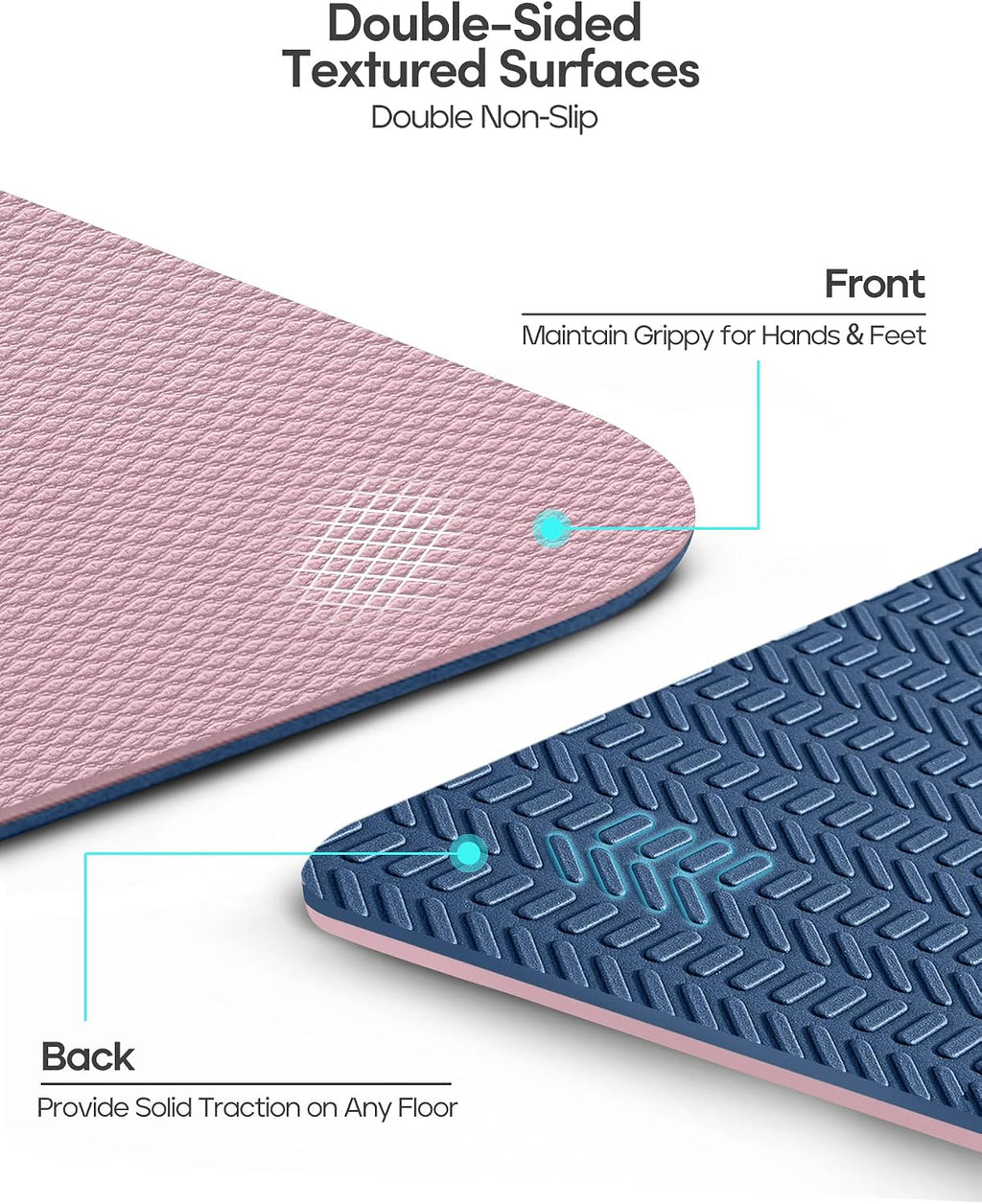 Heathyoga Yoga Mat Non Slip TPE Pilates Exercise Mats for Home Workout Gym Fitness Eco Friendly Thick Hot Yoga Mat with Strap Body Alignment,72"x 26" Thickness 1/4"