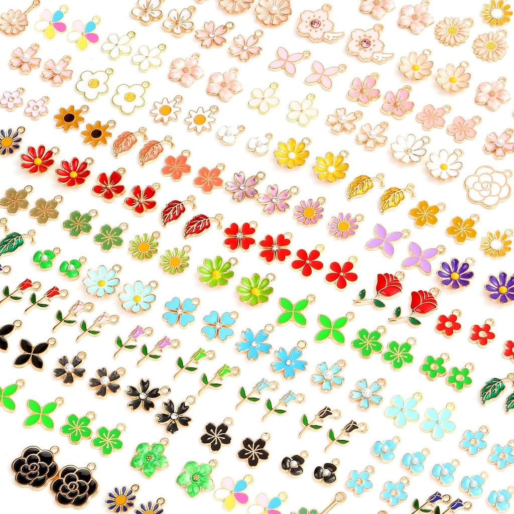 150 Pcs Flower Charms for Jewelry Making(75 Pairs), Assorted Wholesale Mixed Bulk Metal Earring Charms for DIY Necklace Bracelet Earring Jewelry Making and Crafting