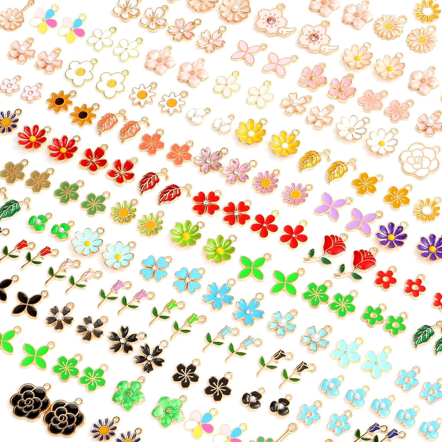 150 Pcs Flower Charms for Jewelry Making(75 Pairs), Assorted Wholesale Mixed Bulk Metal Earring Charms for DIY Necklace Bracelet Earring Jewelry Making and Crafting