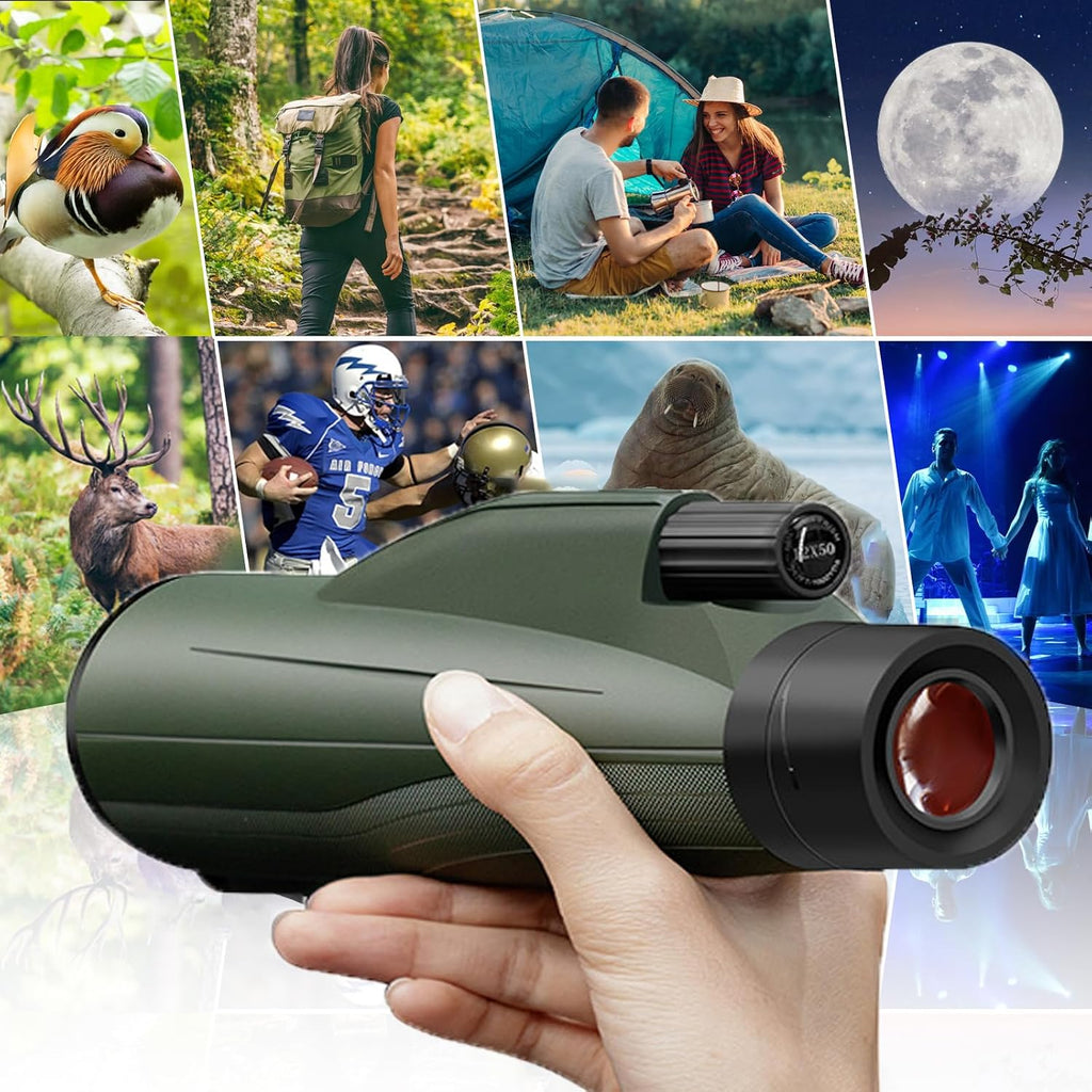 12X50 Monoculars for Adults High Powered Panoramic Low-Light Night Vision Monocular Portable Telescope - Waterproof Monoculars -BAK4 Prism FMC for Bird Watching Hunting
