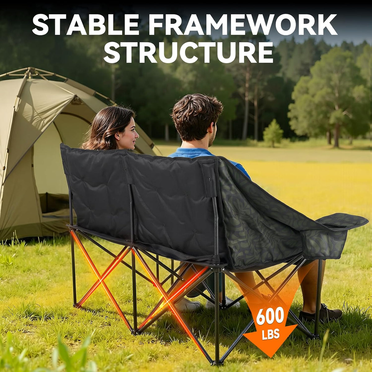 Oversized Double Camping Chair Padded Camping Chair for Adults,Green Leaves