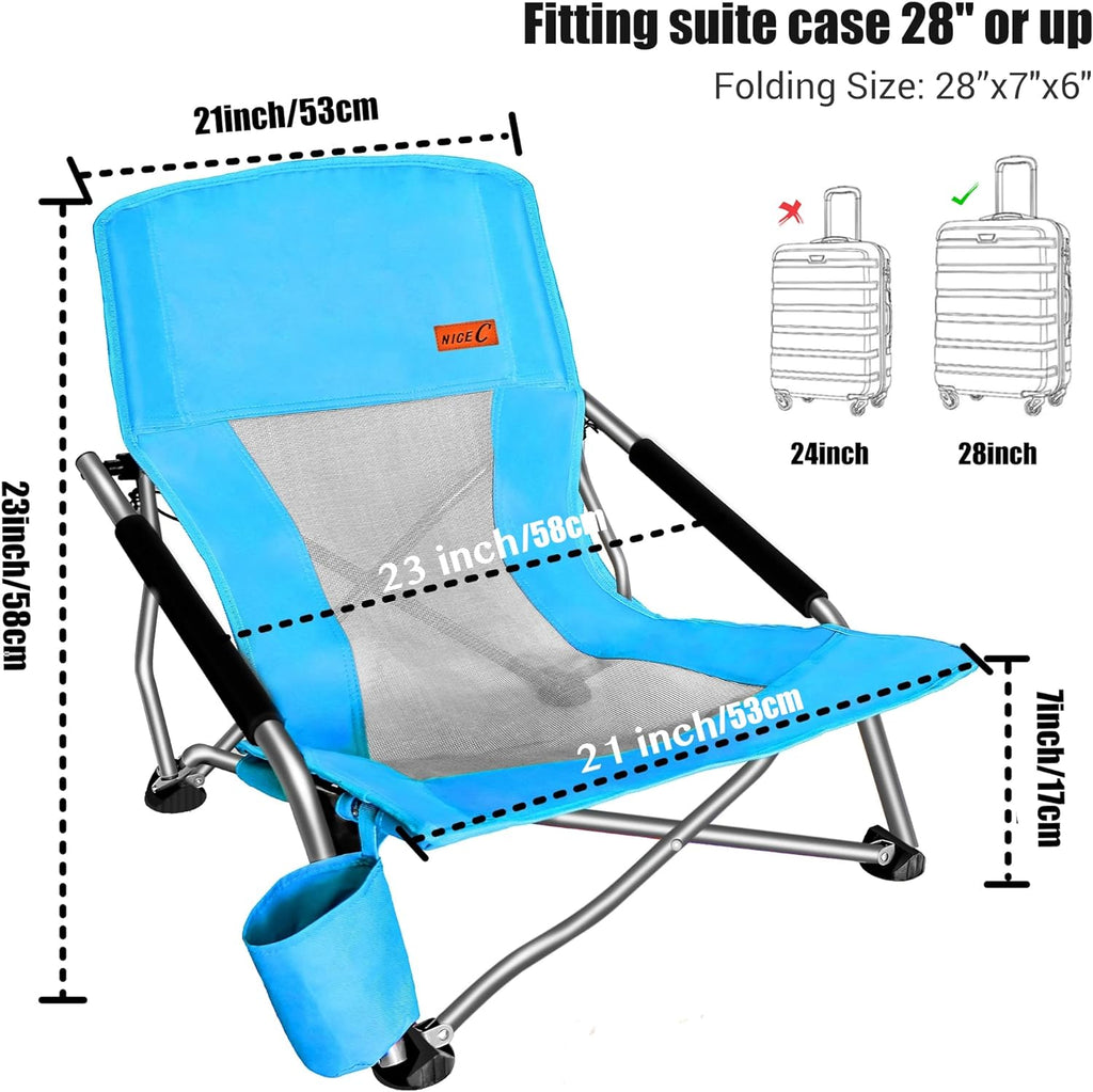 Nice C Low Beach Camping Folding Chair, River Sand Lake Chair (2 Pack Blue)