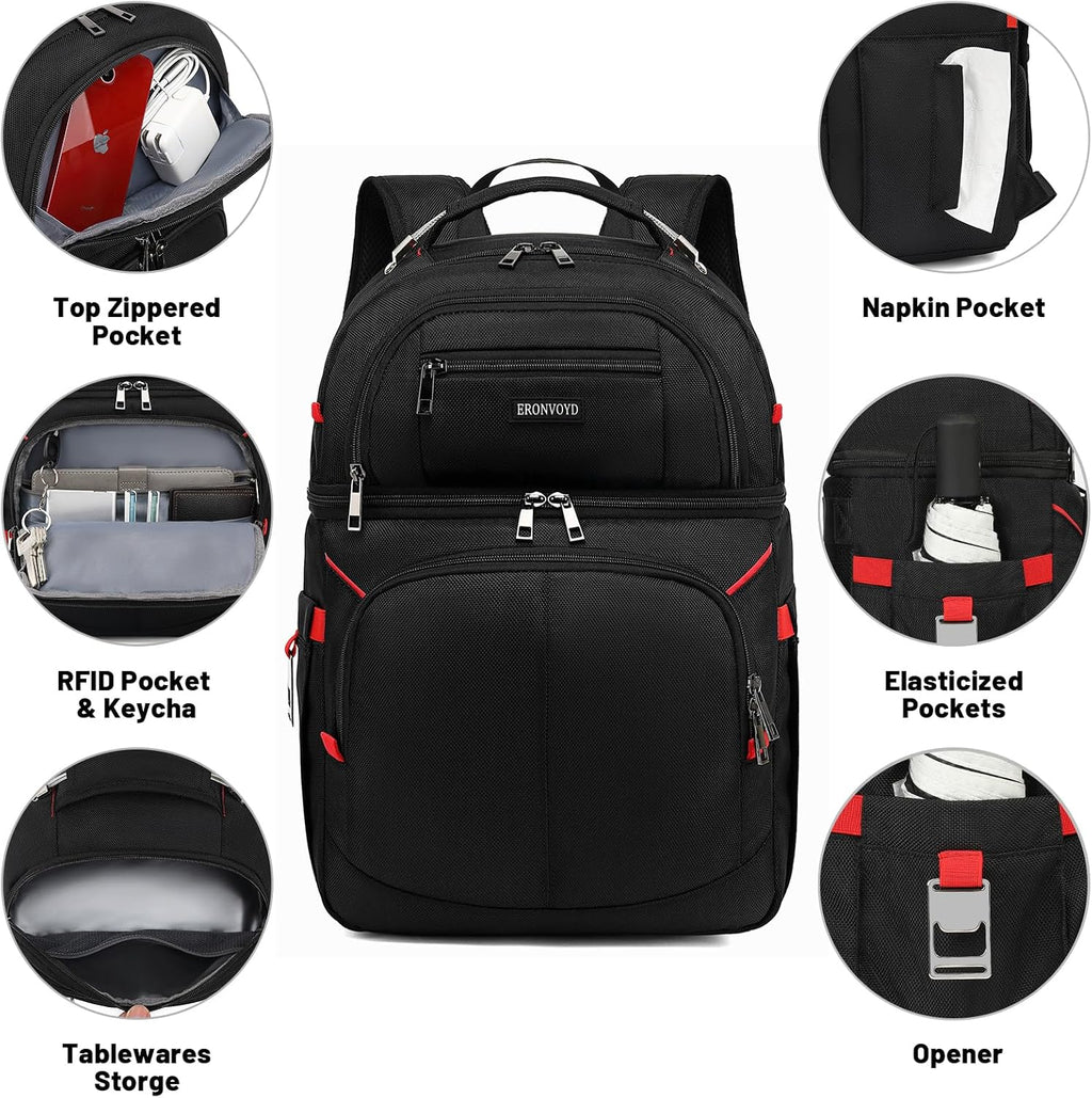 Insulated Cooler Backpack,Double Deck Leakproof Cooler Bag,Insulated Backpack Cooler Lunch Backpack for Men Women