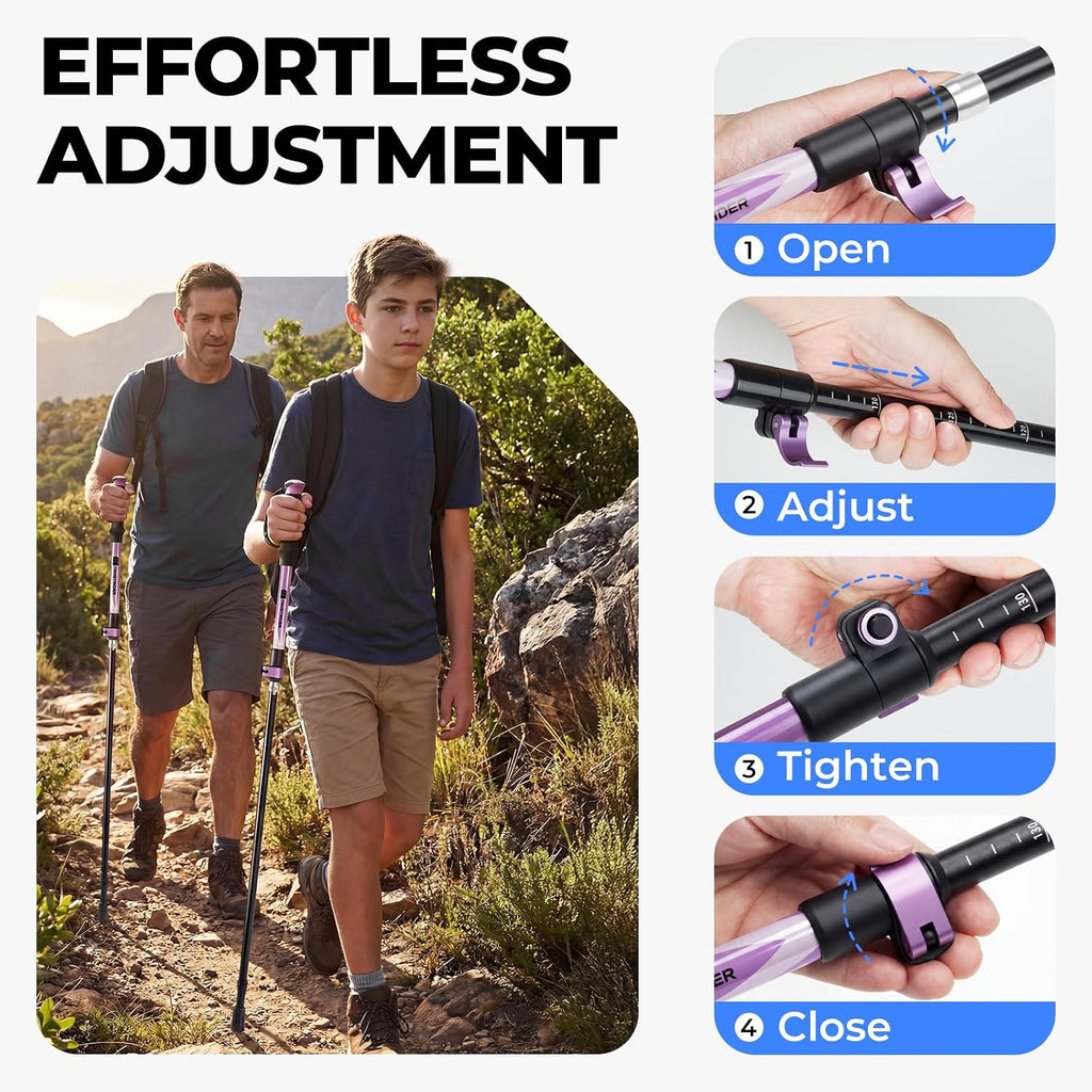 Trekking Poles for Hiking - Collapsible Lightweight 7075 Aluminum Hiking Poles (9.5 oz), EVA Grip Tri-Fold Walking Sticks for Seniors, Men & Women, Adjustable 43-53" (Set of 2)