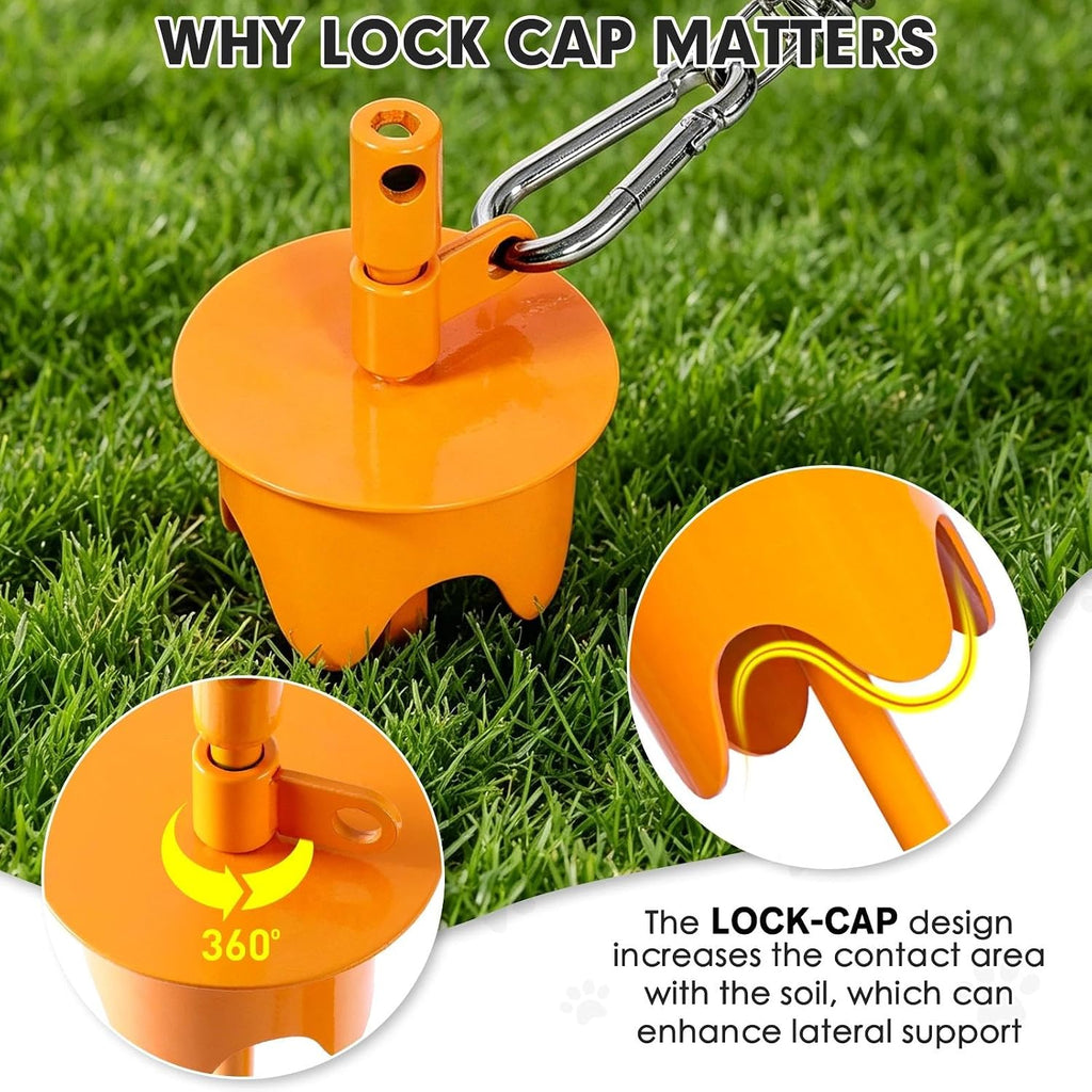 Dog Tie Out Stake with Lock-Cap,Heavy Duty Dog Stake for Outside