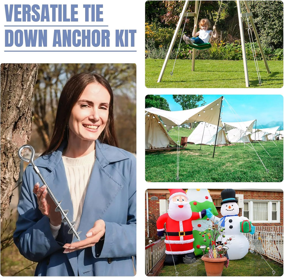 Eurmax USA 4 Pack Heavy Duty Ground Stakes&Anchors,Commercial Spiral Screw-in Trampoline Stakes with Reinforced Tie-Down Straps,High Wind Stabilizing Kit for Canopies,Outdoor Sheds,Swing Sets(Silver)