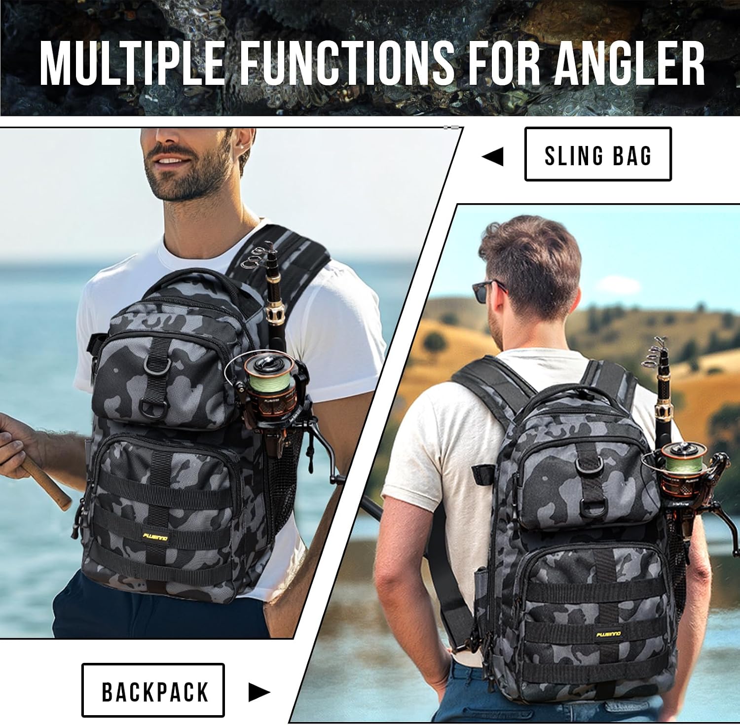 PLUSINNO Fishing Backpack with Tackle Box & Fishing Gear Kit Tackle Bag