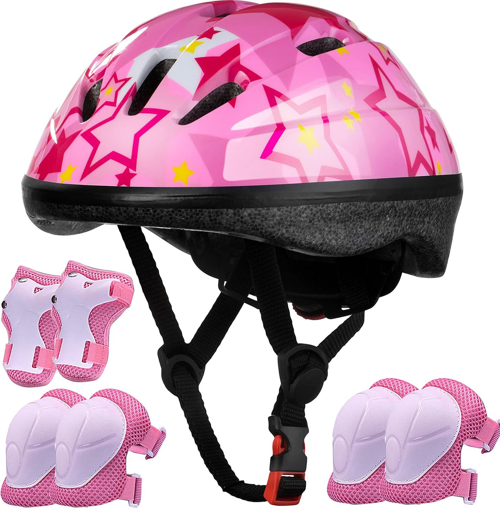Lamsion Adjustable Kids Bike Helmet with Knee Elbow Wrist Pads, Ages 3-8