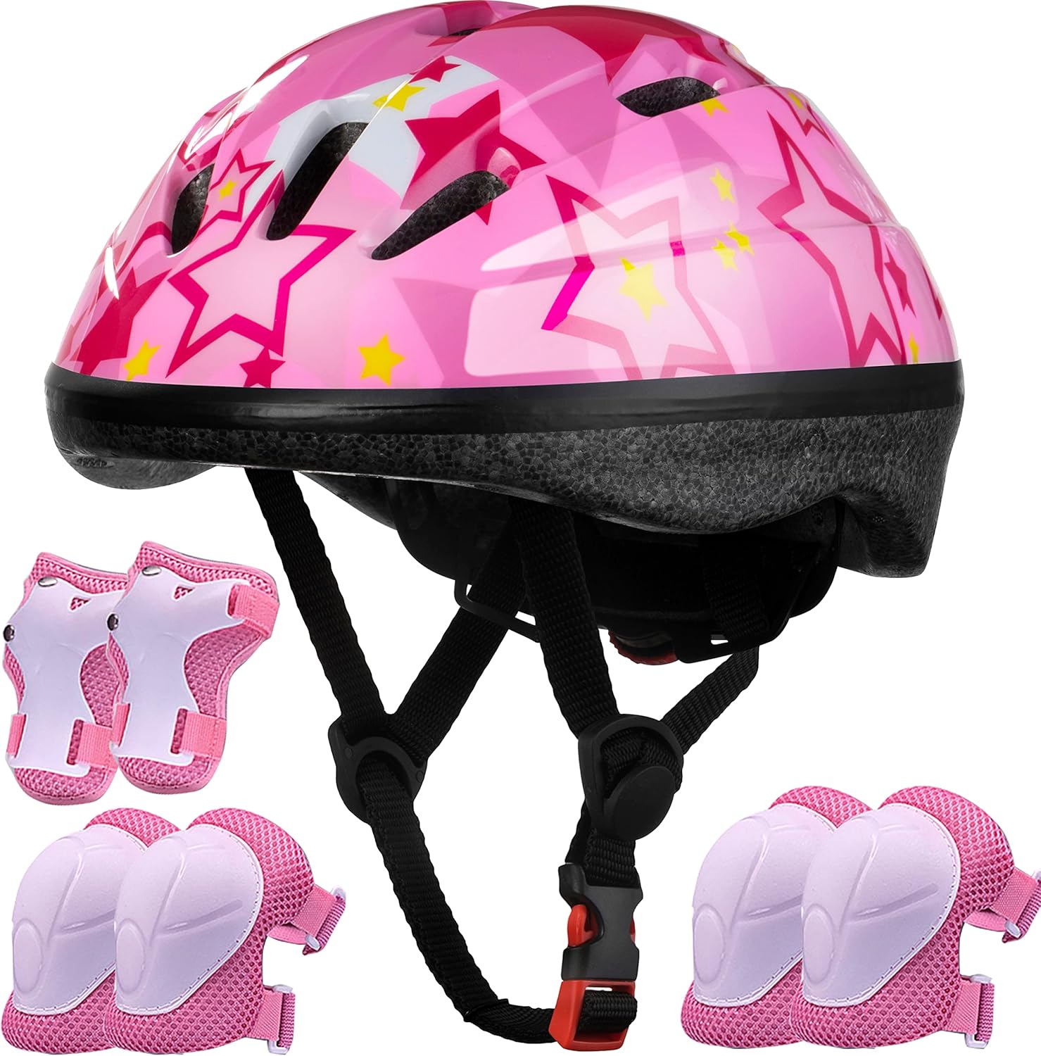 Lamsion Adjustable Kids Bike Helmet with Knee Elbow Wrist Pads, Ages 3-8