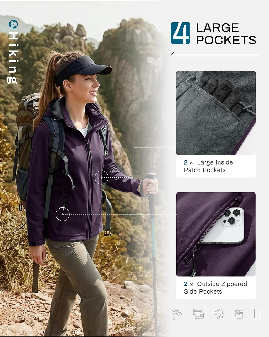 Outdoor Ventures Women's Fleece Lined Rain Jacket Waterproof Softshell Coat