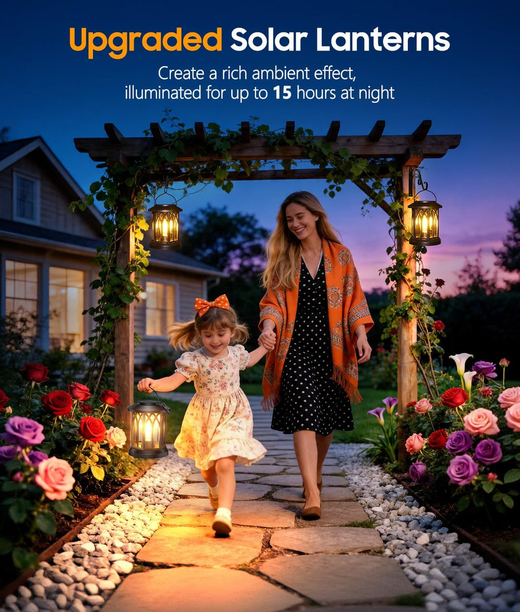 Solar Lanterns Outdoor Waterproof, Upgraded Hanging Solar Lights
