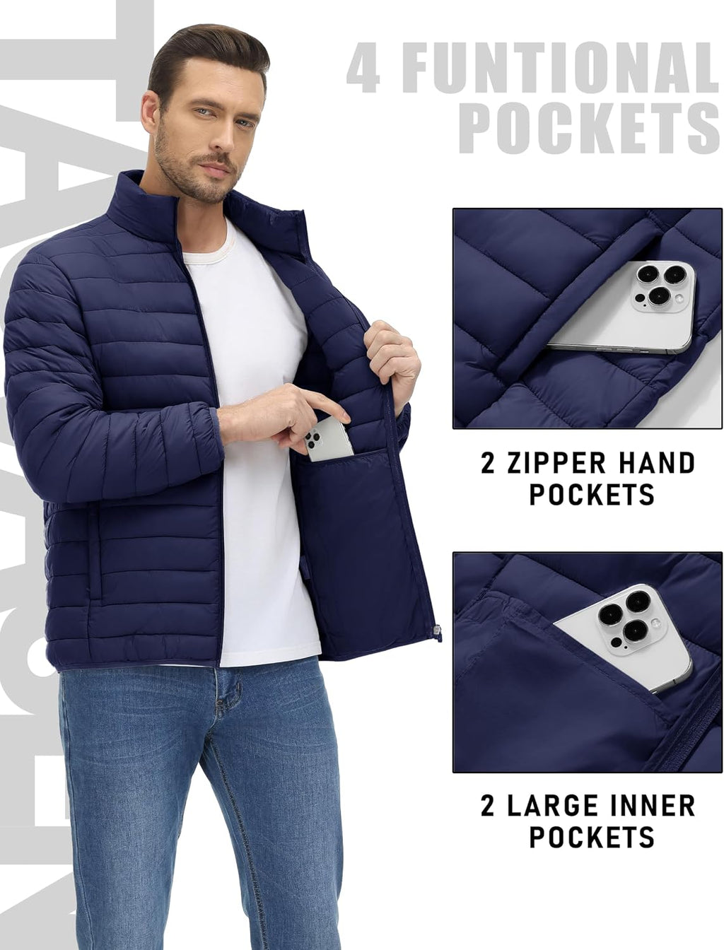 TACVASEN Men's Lightweight Puffer Jacket Quilted Insulated Winter Coat
