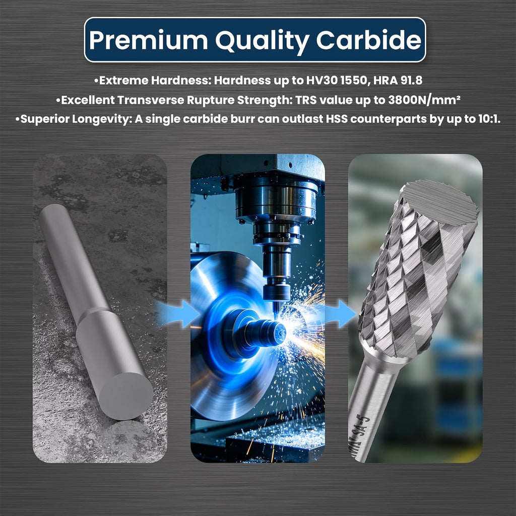 LU&MN SA-5 Tungsten Carbide Burr, 1/2" Head 1/4" Shank, 1 Pc