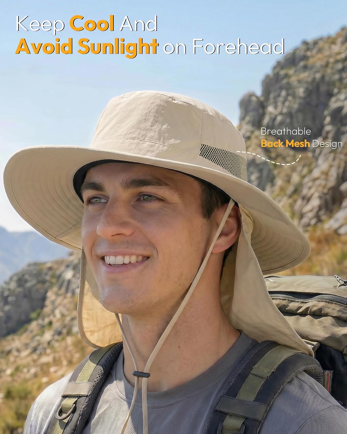 Sun Hats for Men Wide Brim Bucket Hat with Neck Flap for Fishing & Hiking Mens Sun Hat for UV Protection