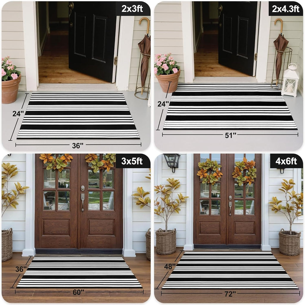 OJIA Black and White Outdoor Rug 24"x51" Halloween Door Mat Fall Porch Rugs