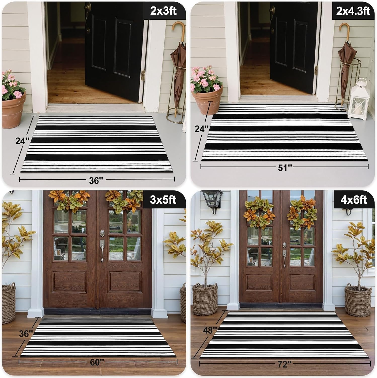 OJIA Black and White Outdoor Rug 24"x51" Halloween Door Mat Fall Porch Rugs
