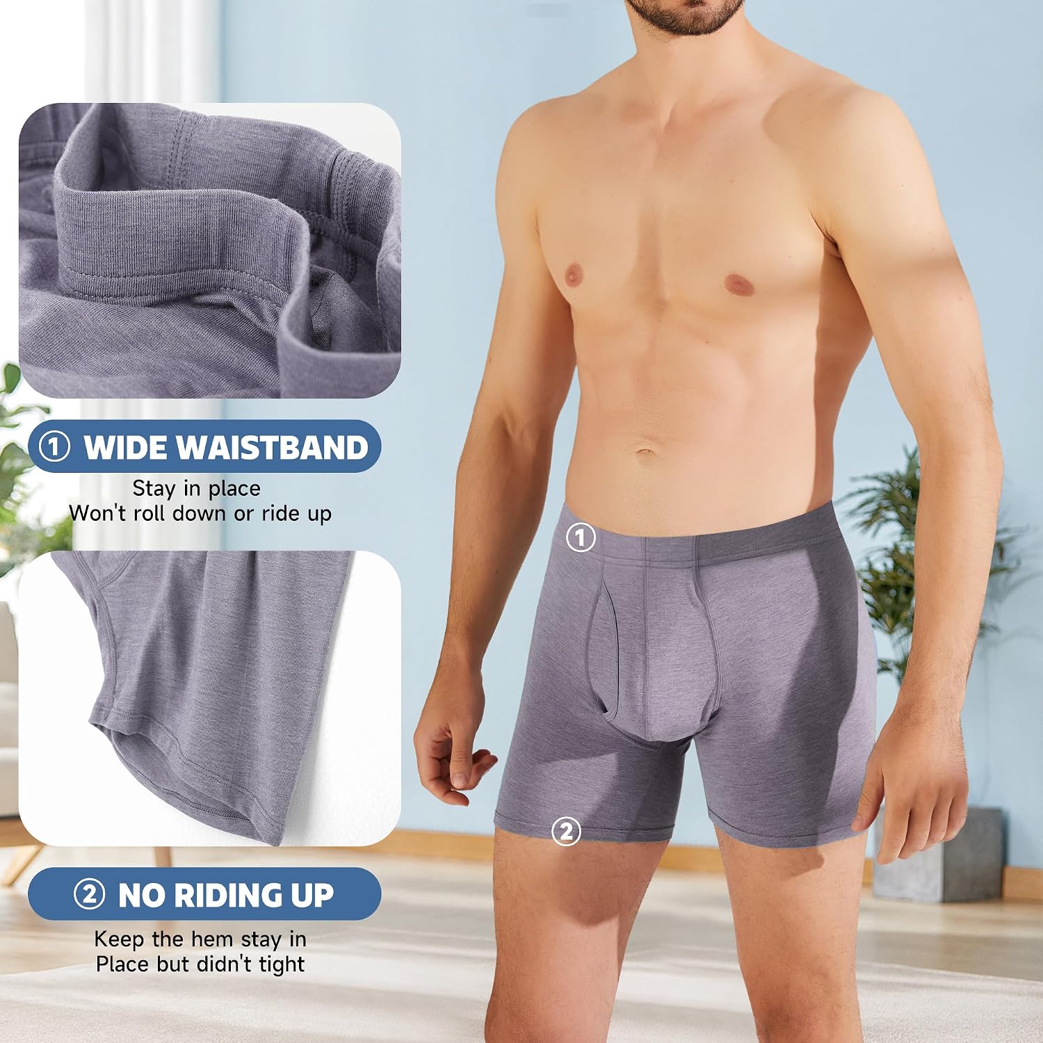 BAMBOO COOL Men's Cooling Underwear Ultra Soft Breathable Boxer Briefs Pack