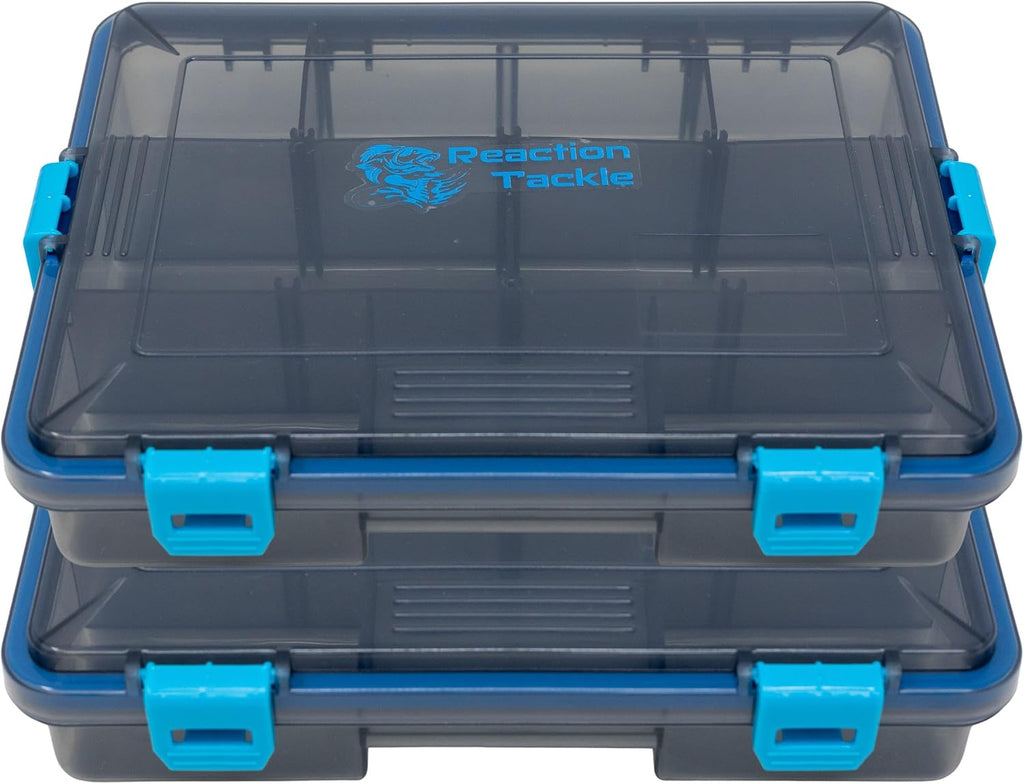 Reaction Tackle Standard Tackle Trays, Plastic Tackle Box Organizers with Four Secure Latches, Removable Dividers and Semi Transparent Lid for Fishing Storage - 3700 (4-Pack)