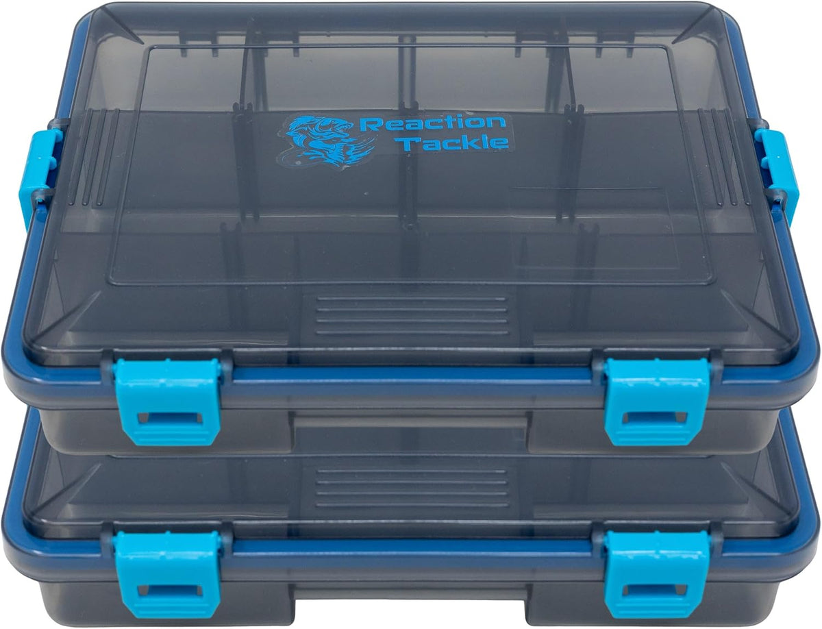 Reaction Tackle Standard Tackle Trays, Plastic Tackle Box Organizers with Four Secure Latches, Removable Dividers and Semi Transparent Lid for Fishing Storage - 3500 (2-Pack)