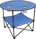 Wakeman Camp Table - Round 2-Tier Folding Table with 4 Cupholders and Carrying Bag - for Camping, Beach, Picnic, Sporting Events, and More Outdoors,Blue