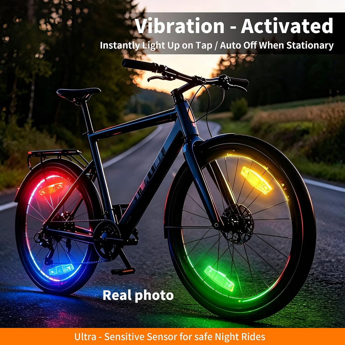 Bike Wheel Lights Rechargeable，Motion Sensor,Ultra Bright Waterproof Bicycle Spoke Lights Cycling Decoration Safety Warning for Kids Adults Night Riding, Suitable for 14-29 inch Bicycle Wheels