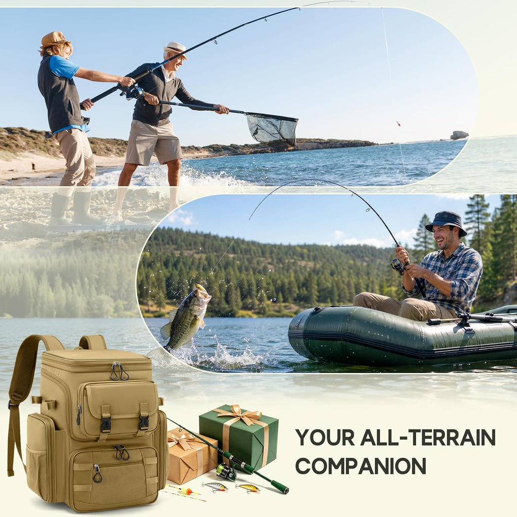 RAINSMORE Fishing Backpack, 45L Large Water-resistant Fishing Tackle Bag