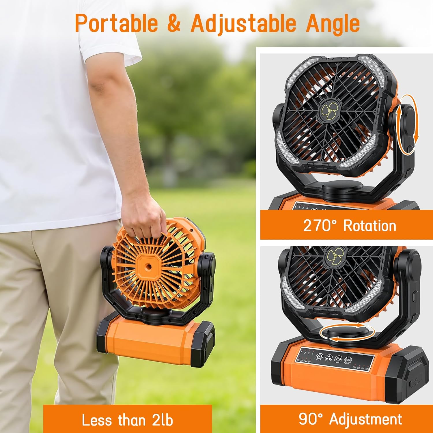 UUYEE Camping Fan Rechargeable, Battery Powered Fans - Orange
