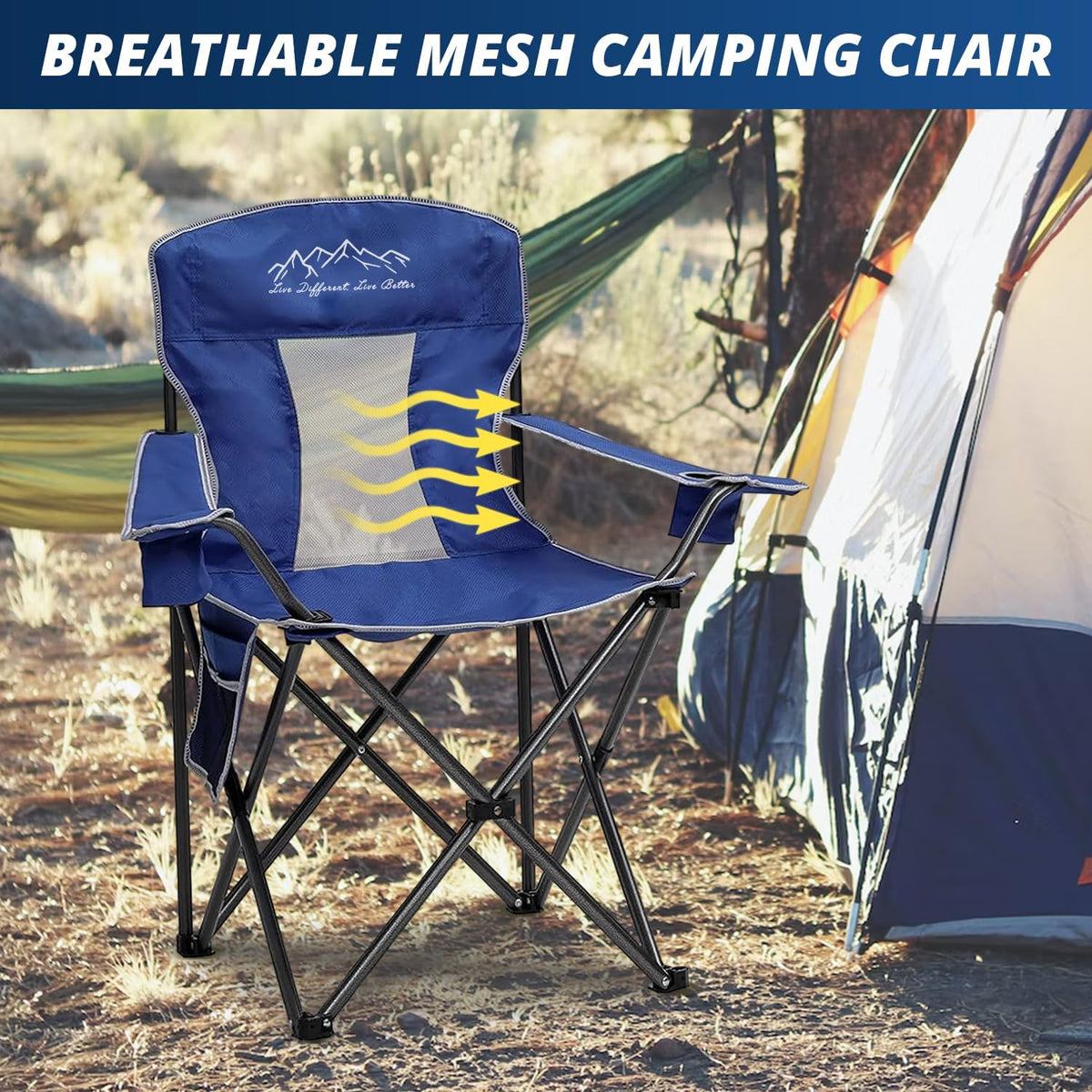 2PCS SAILARY Mesh Folding Camping Chairs, Oversized Portable Outdoor Chairs, Weight Capacity 325 lbs with Cup Holder, Storage Pocket, Carry Bag Blue