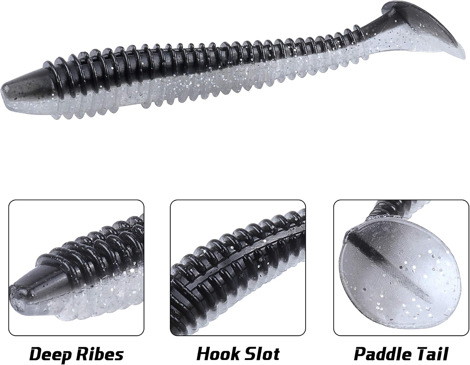 RUNCL Swimbaits Paddle 10/20/30/40PCS, 5/4/3/2 Inchs Paddle Tail, Soft Lure for Trout Crappie Bass, Durable Plastic Bait Swimmer for Saltwater/Freshwater, Fishing Lover's Gift