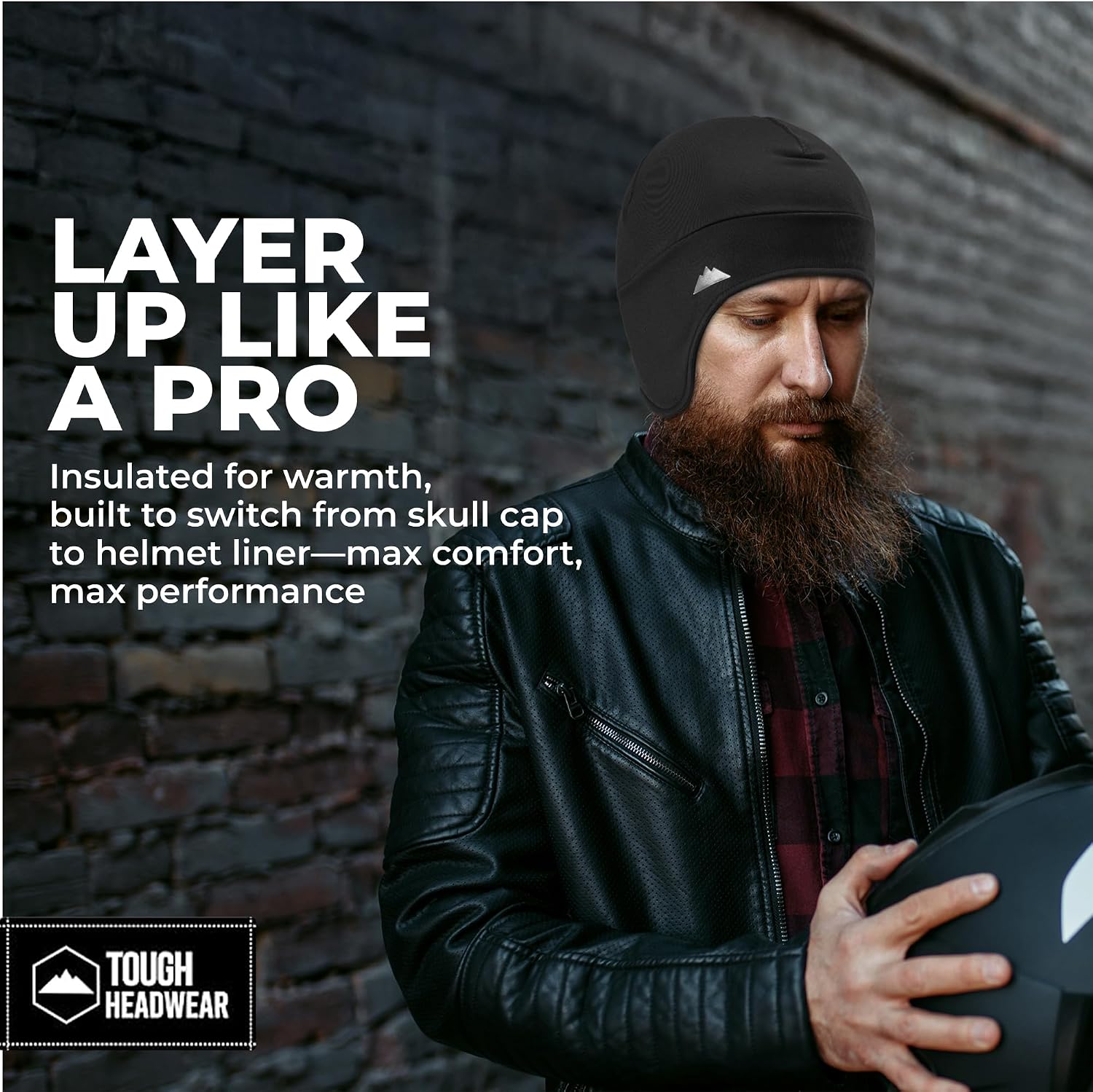 Tough Headwear Thermal Skull Cap - Moisture-Wicking Running Beanie - Snug Fit Ski Helmet Liner - Lightweight Cycling Cap