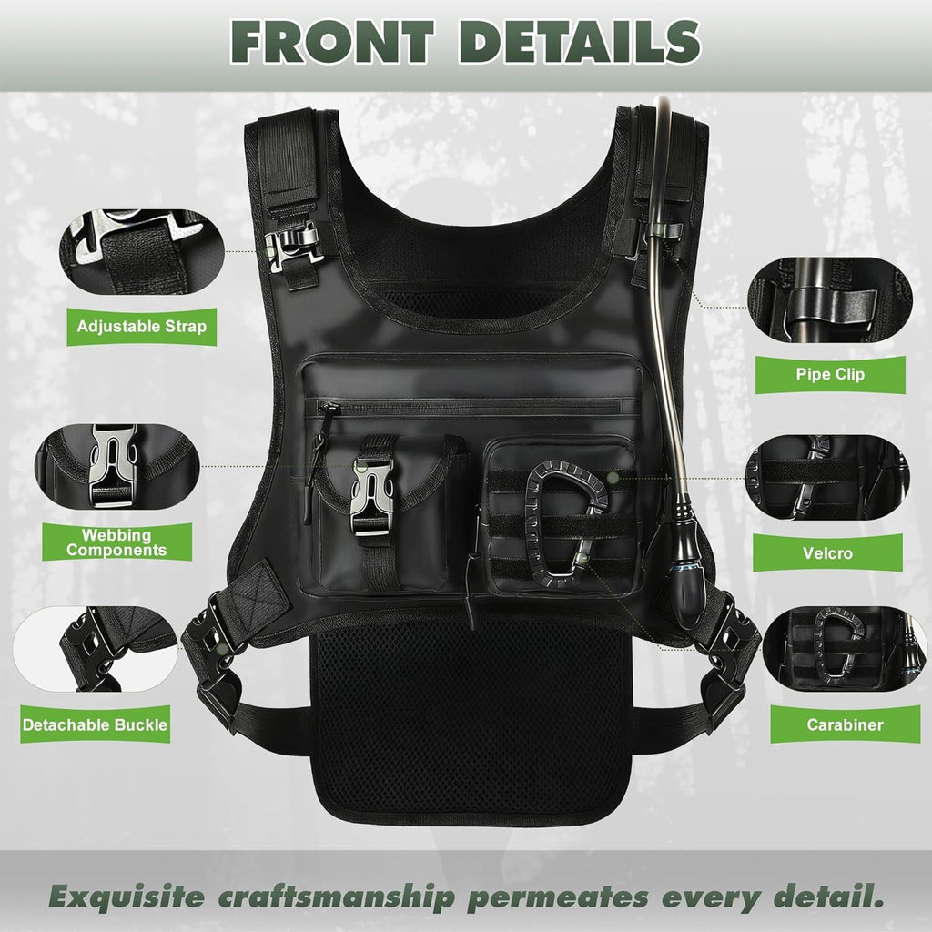 Hydration Running Vest Backpack with 2L Water Bladder - Lightweight & Reflective Chest Pack with Gear Holder, Includes Free Carabiner for Hiking, Running, Cycling, Marathon (Men & Women)